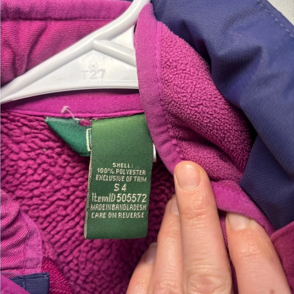 LL Bean Jacket Girls Size 4 Purple Pink 3 In 1 Fleece Lined Hooded Outdoor